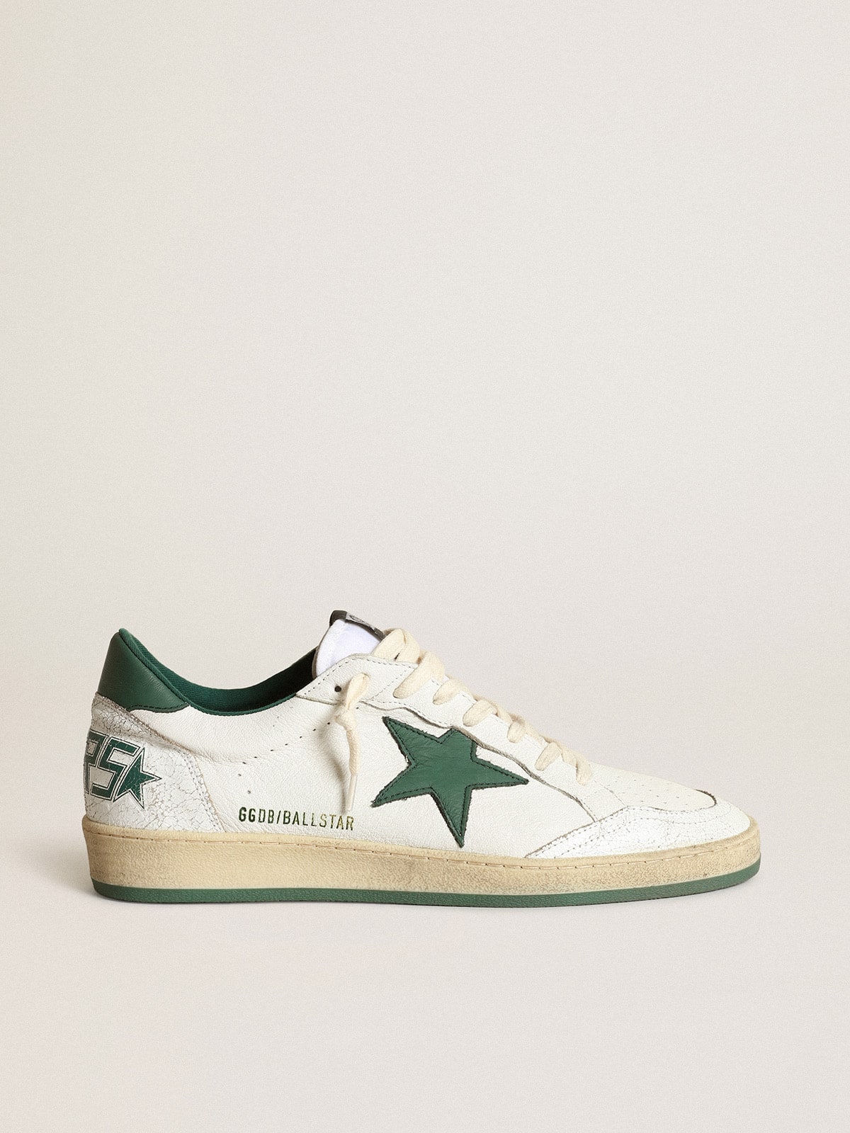 Golden Goose - Women's Ball Star in white nappa leather with green leather star and heel tab in 