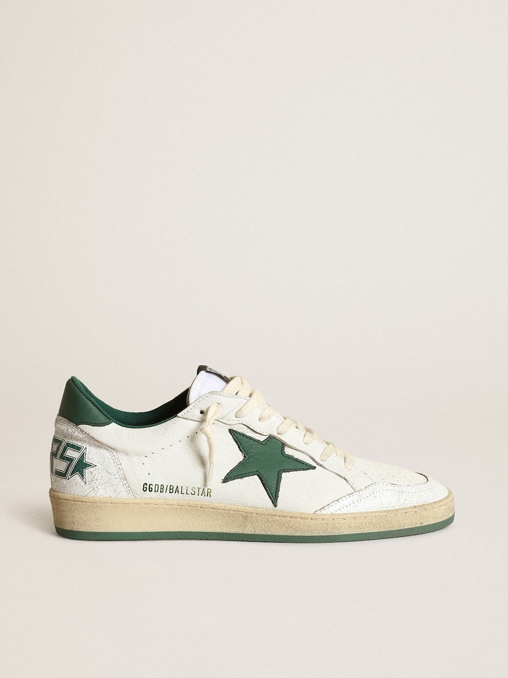 Golden Goose - Women's Ball Star in white nappa leather with green leather star and heel tab in 