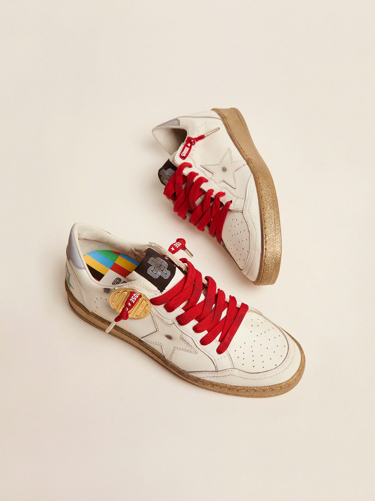 Golden Goose - Women’s white leather Ball Star sneakers with multicolored lettering in 