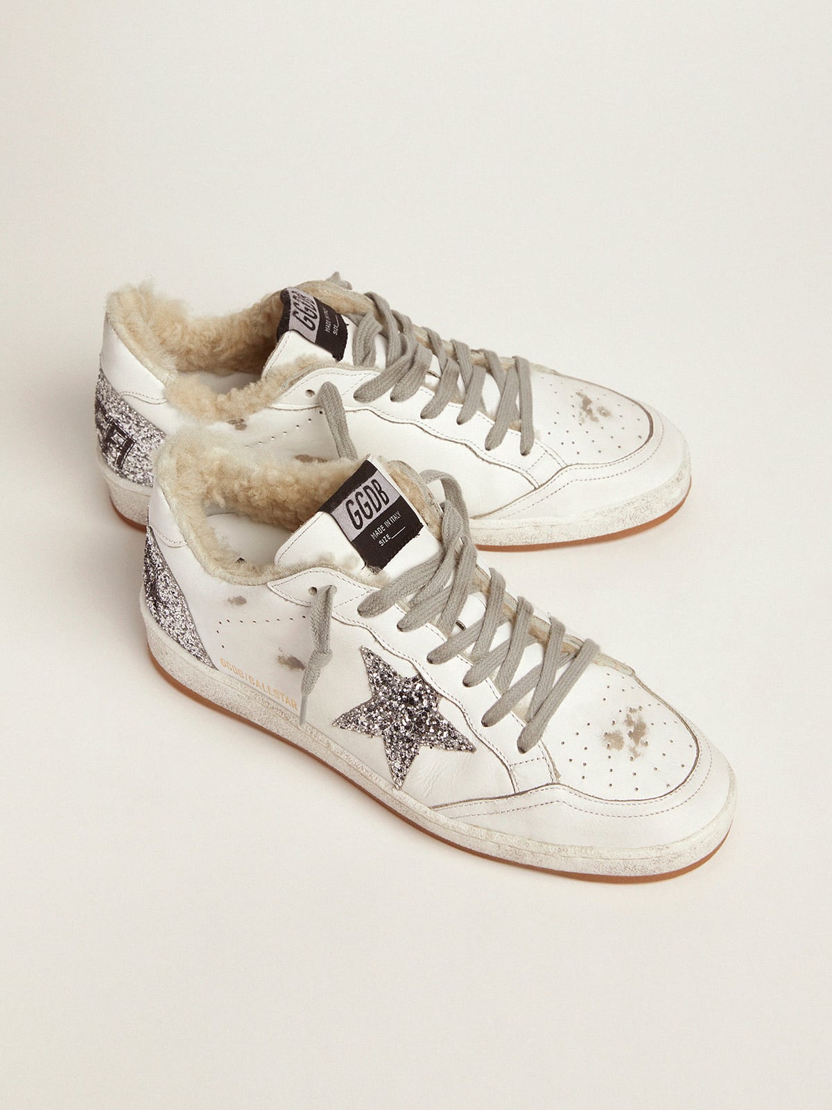 Golden Goose - Ball Star sneakers in leather with glitter details and shearling lining in 