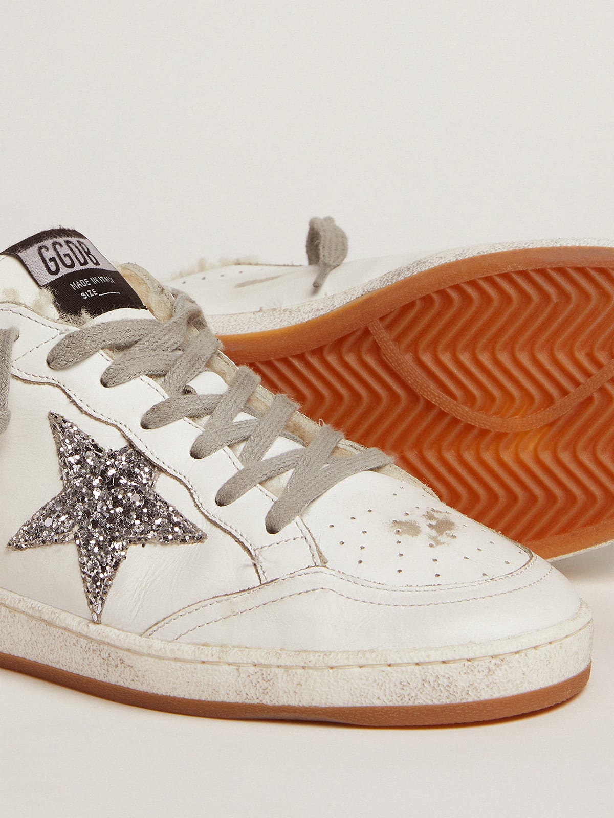 Golden Goose - Ball Star sneakers in leather with glitter details and shearling lining in 