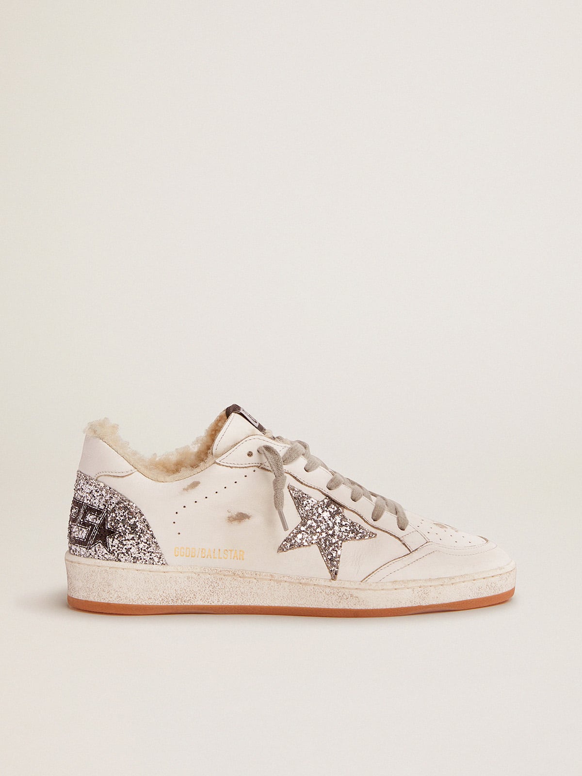 Golden Goose - Ball Star sneakers in leather with glitter details and shearling lining in 