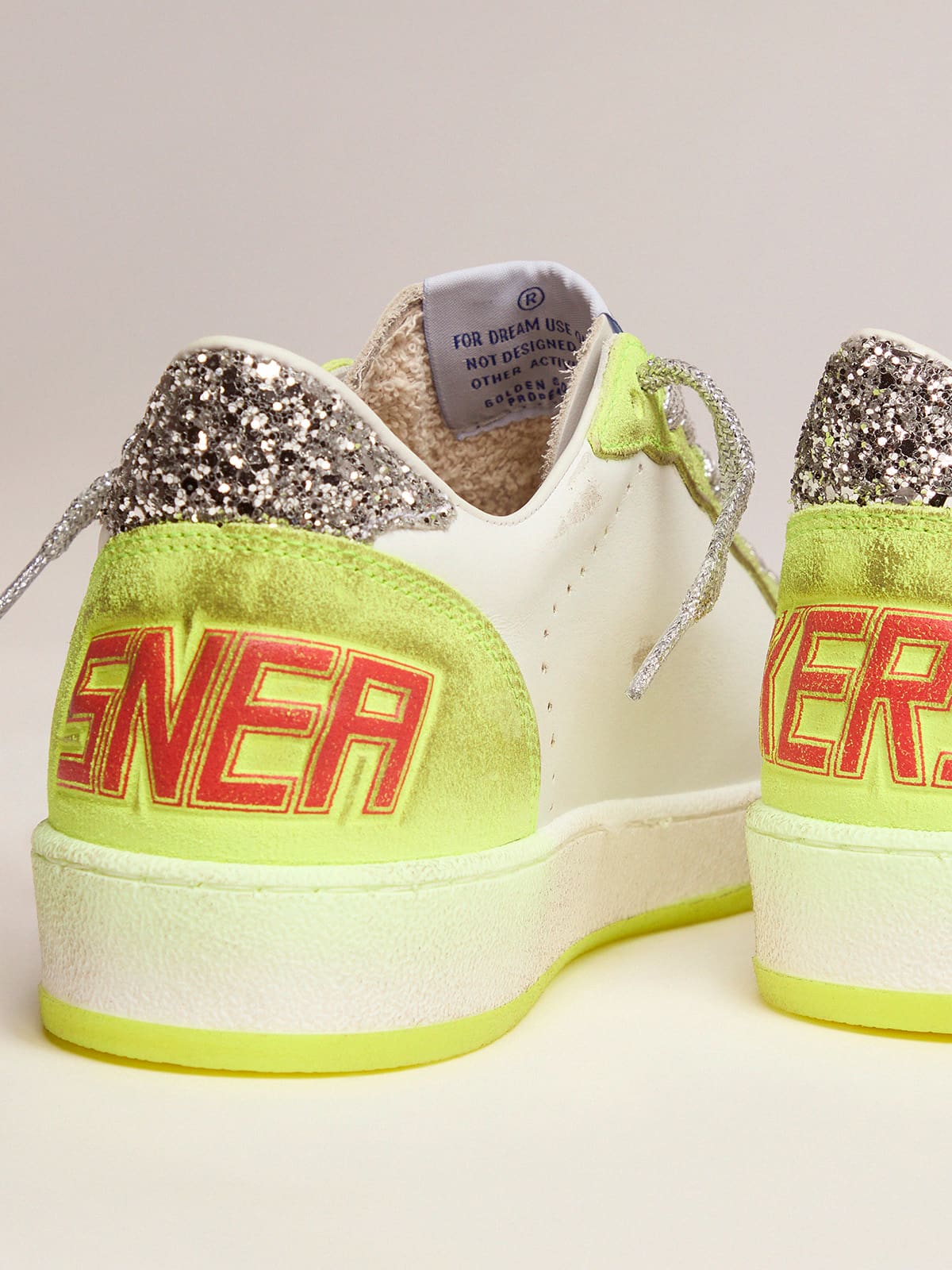 Golden Goose - White Ball Star sneakers with fluorescent yellow inserts and glitter in 