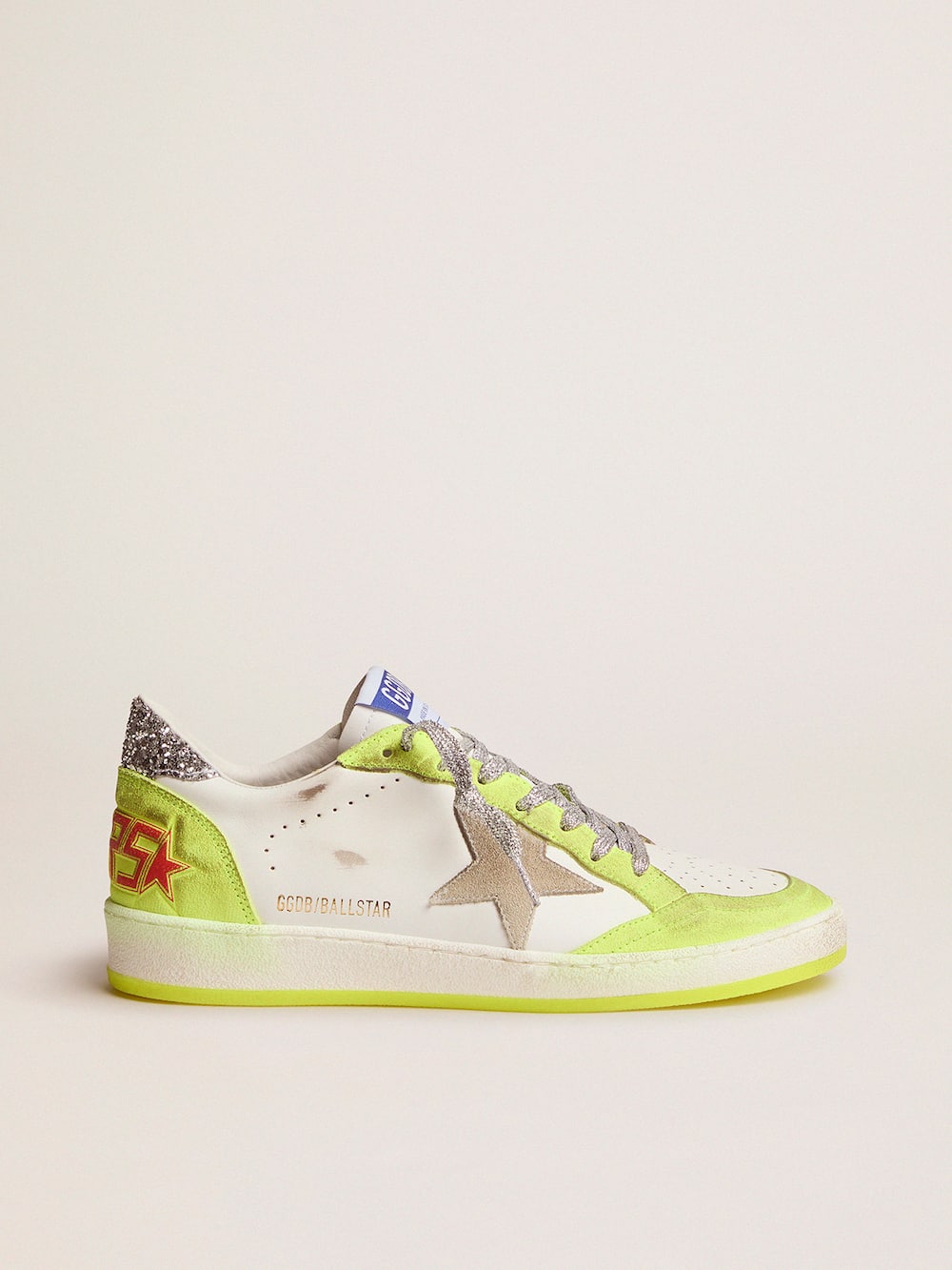 Golden Goose - White Ball Star sneakers with fluorescent yellow inserts and glitter in 