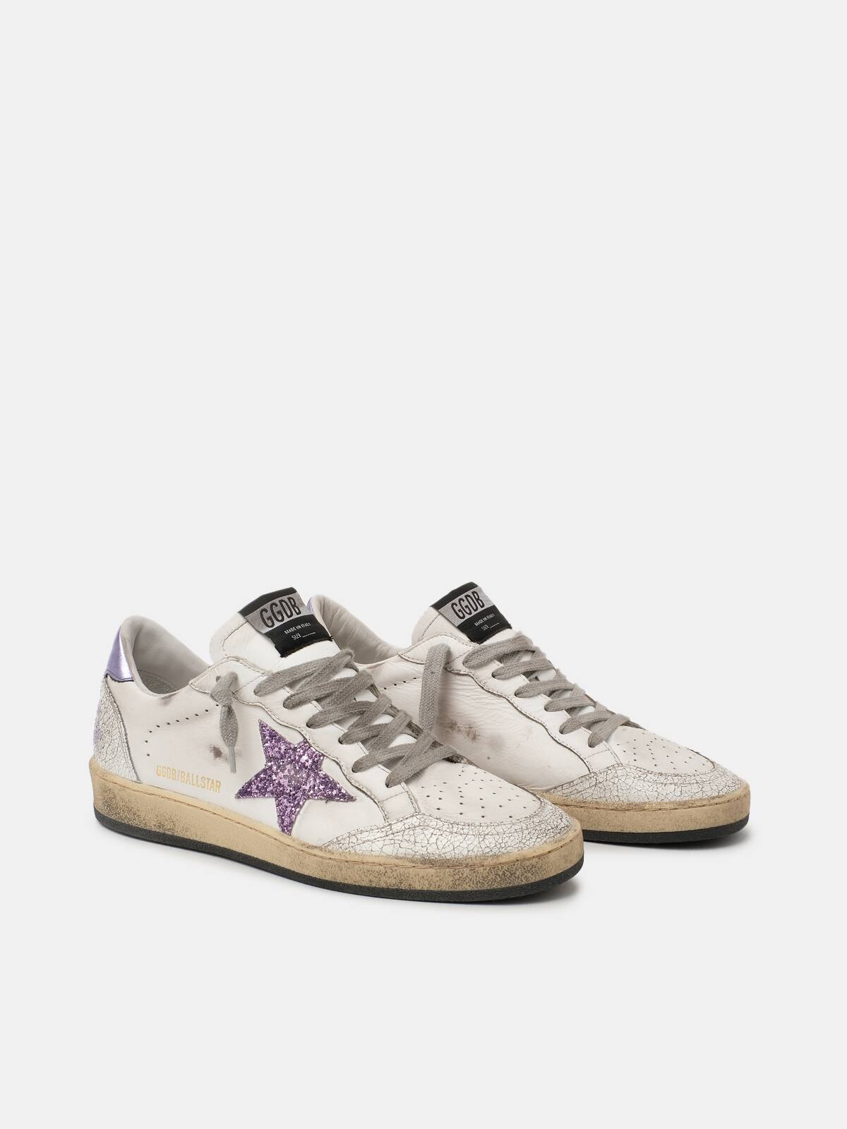 Ball Star sneakers with purple glitter | Golden Goose