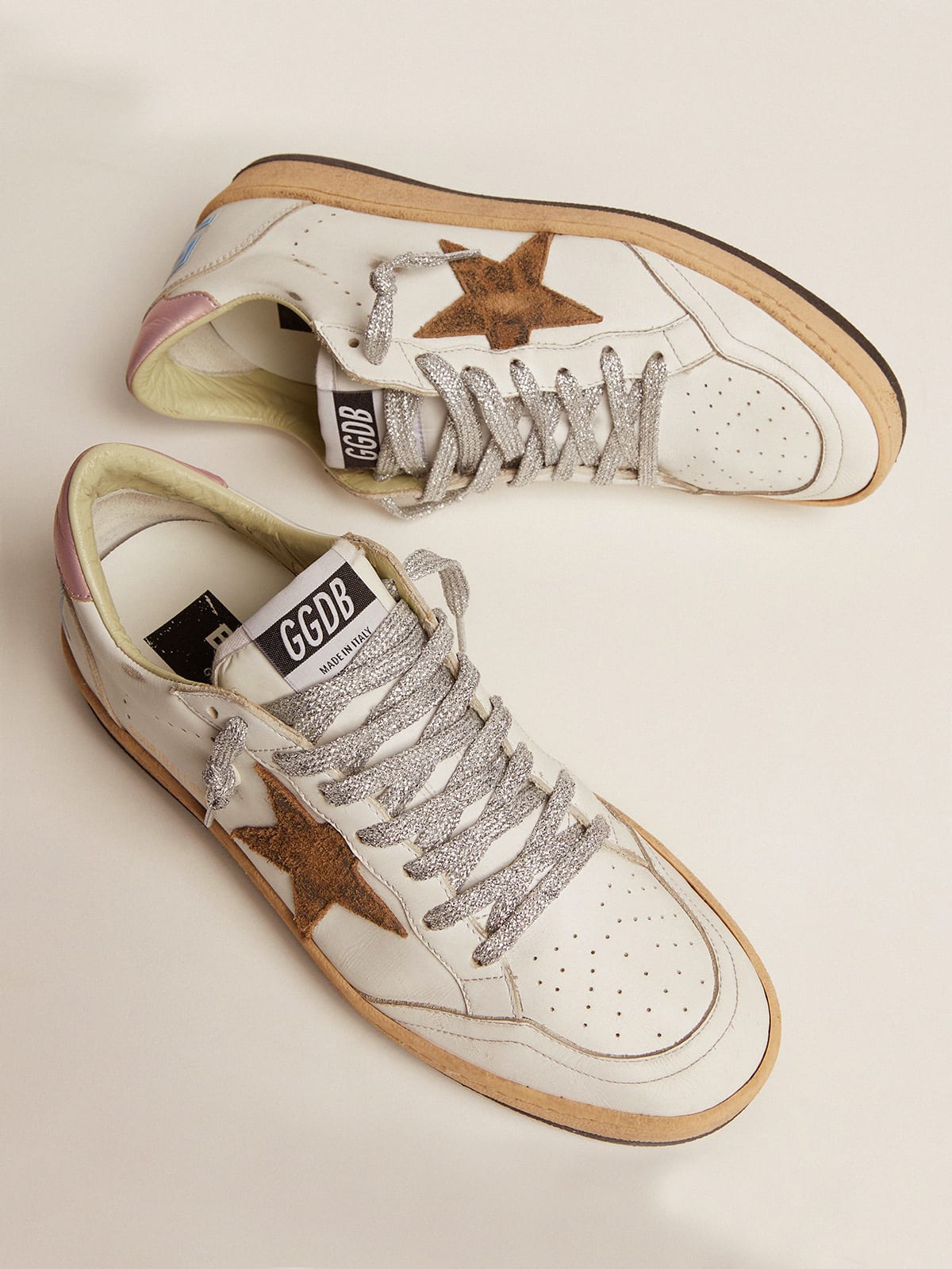 Golden Goose - Ball Star sneakers with leopard-print star and pink laminated leather heel tab in 