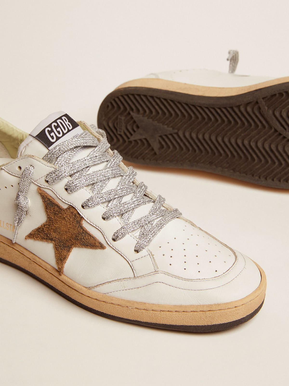 Golden Goose - Ball Star sneakers with leopard-print star and pink laminated leather heel tab in 