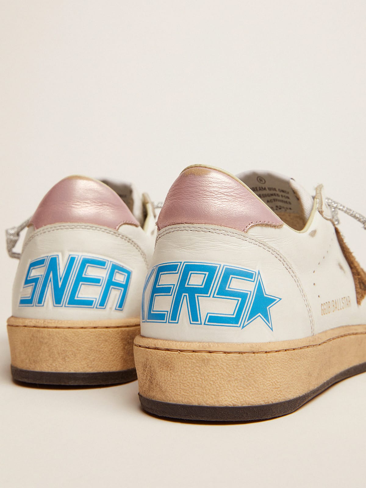 Golden Goose - Ball Star sneakers with leopard-print star and pink laminated leather heel tab in 