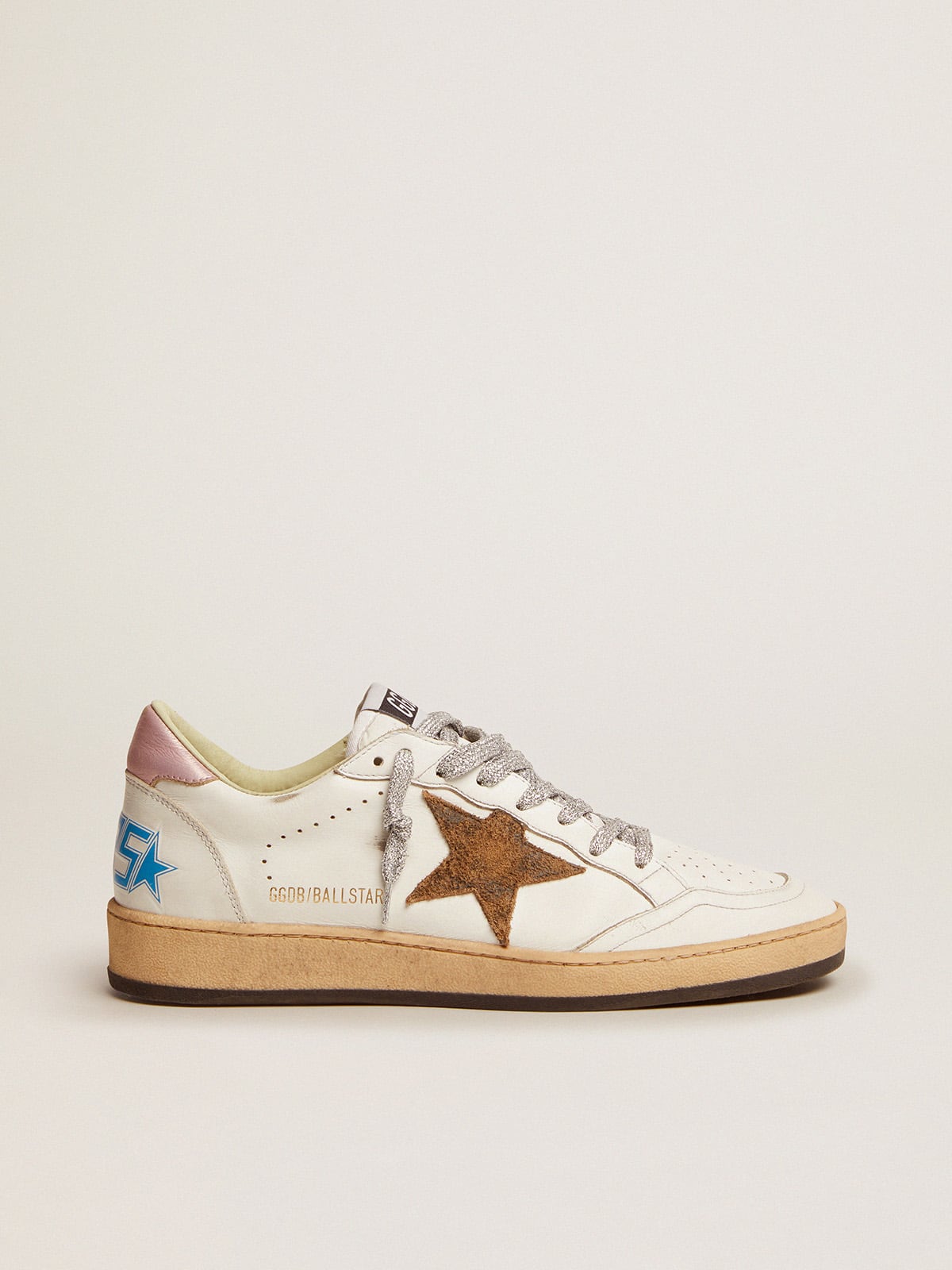 Golden Goose - Ball Star sneakers with leopard-print star and pink laminated leather heel tab in 