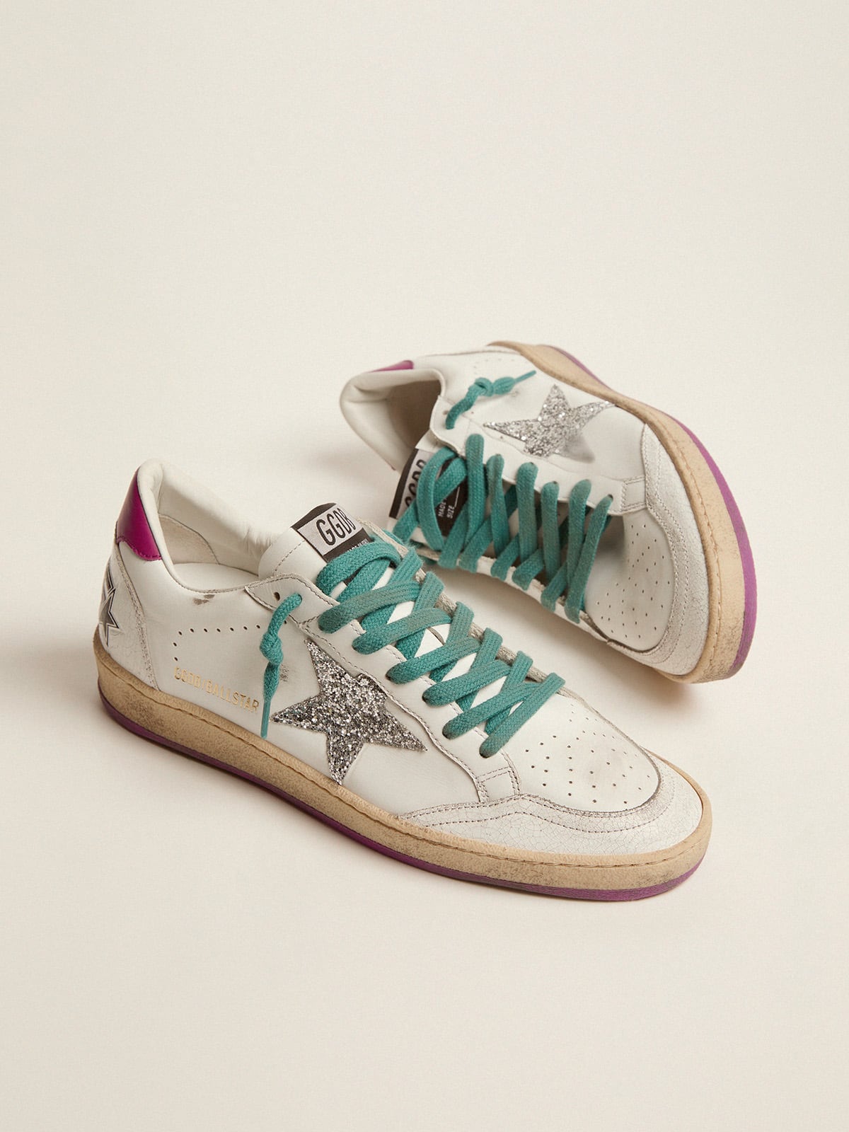 Golden Goose - Ball Star LTD sneakers in leather with purple heel tab and silver star in 