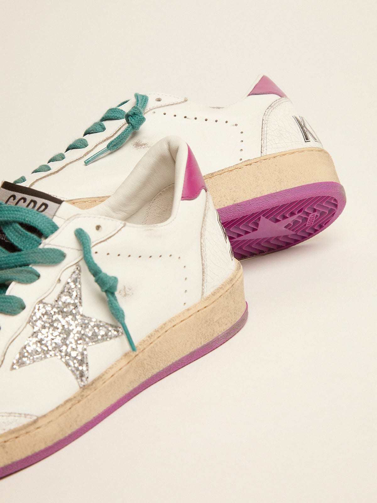 Golden Goose - Ball Star LTD sneakers in leather with purple heel tab and silver star in 