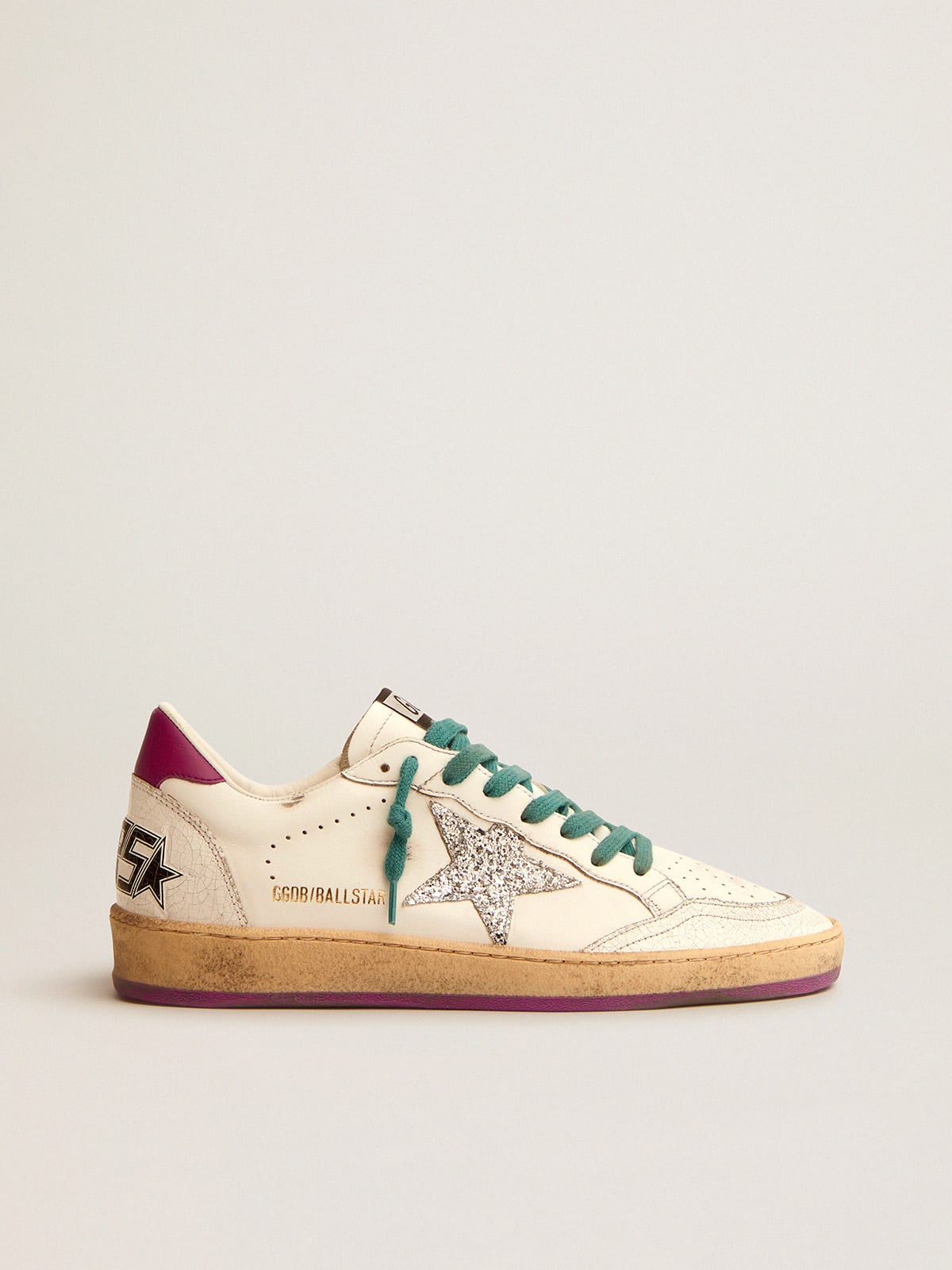 Golden Goose - Ball Star LTD sneakers in leather with purple heel tab and silver star in 