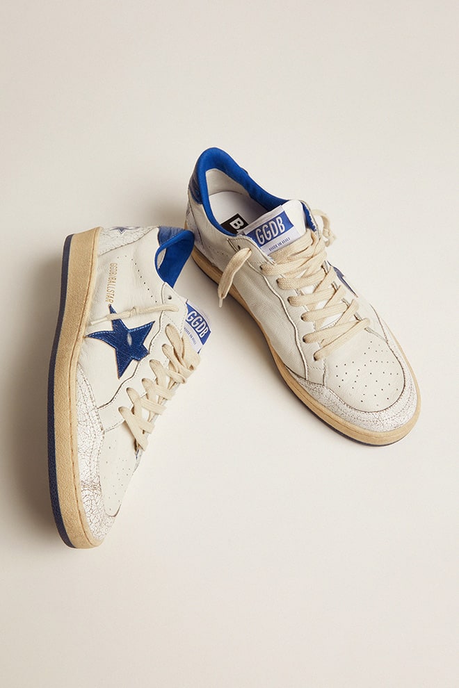 Women's Ball Star in white nappa with bright blue metallic leather star ...