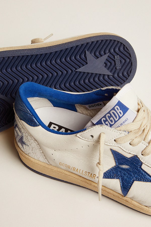 Golden Goose - Women's Ball Star in white nappa with bright blue metallic leather star and heel tab in 