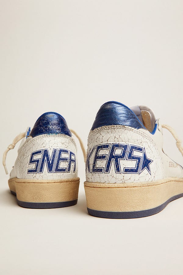 Golden Goose - Women's Ball Star in white nappa with bright blue metallic leather star and heel tab in 
