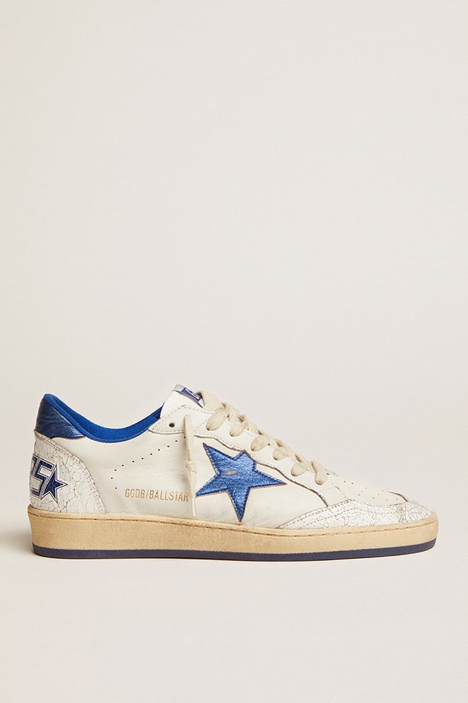 Women's Ball Star in white nappa with bright blue metallic leather star ...