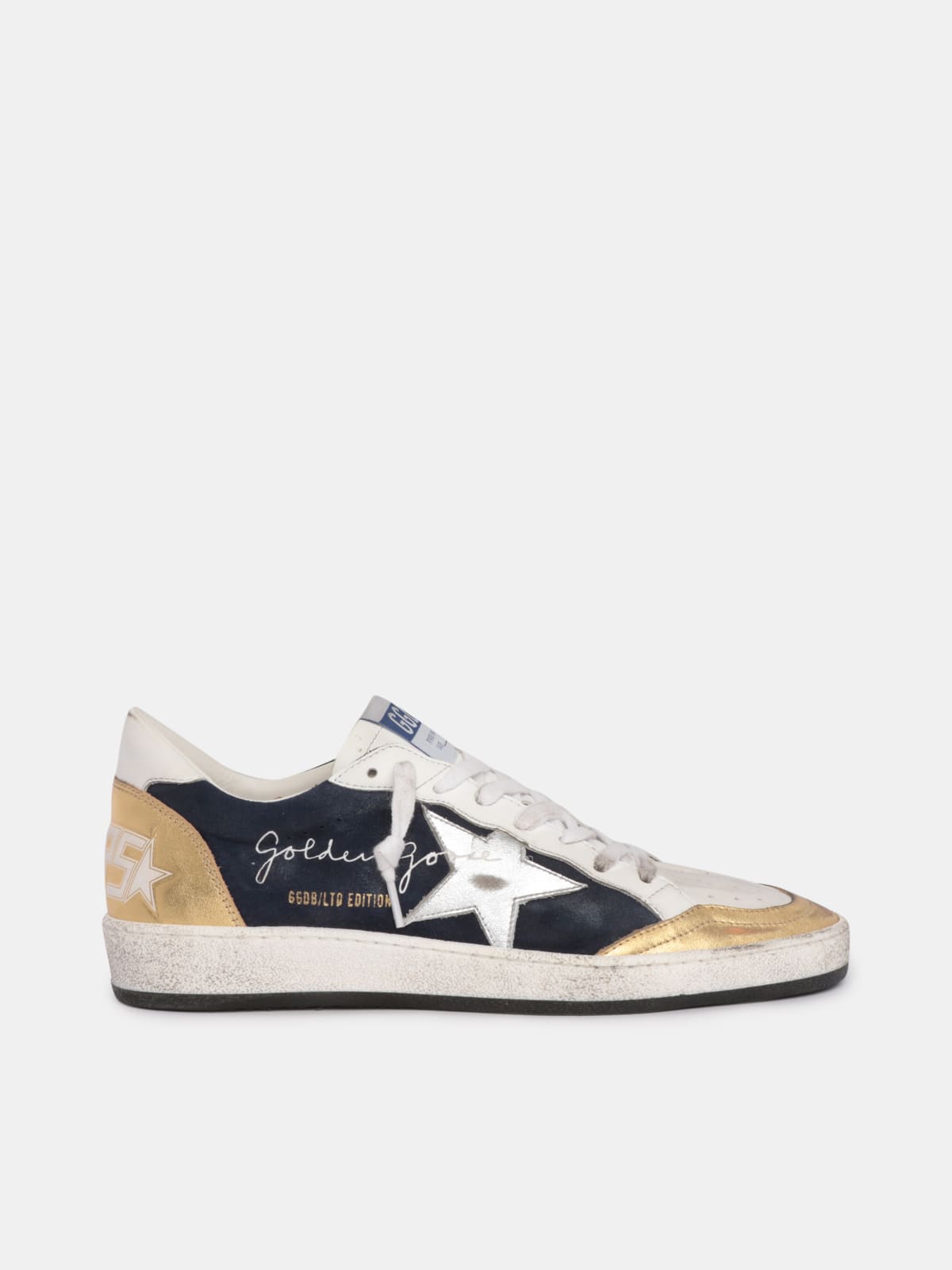 Golden Goose - Sneakers Ball Star LTD en daim avec détails en cuir lamé doré et argenté in 