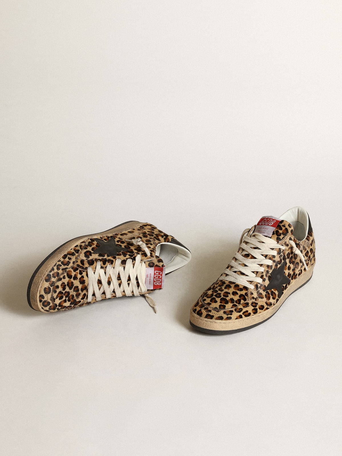 Ball Star in leo-print pony skin, black leather star & heel tab