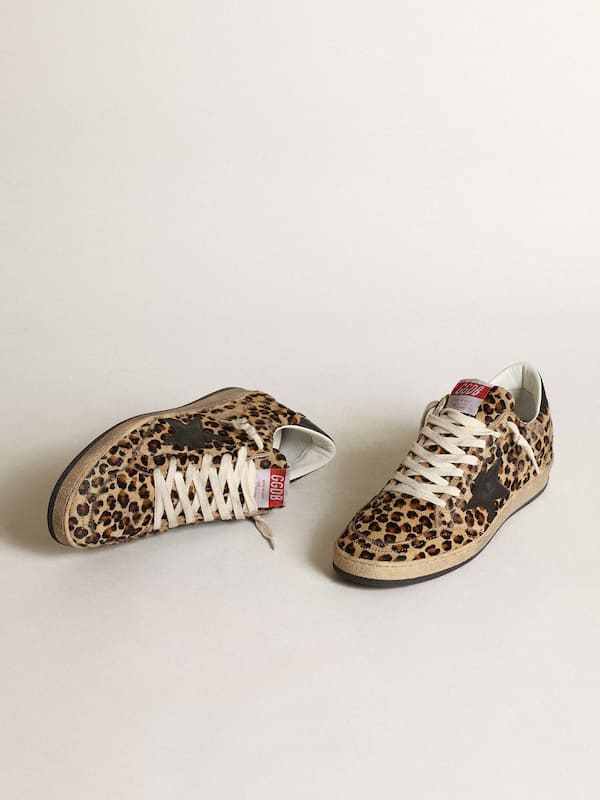 Women's Ball Star in leo-print pony skin, black leather star & heel tab