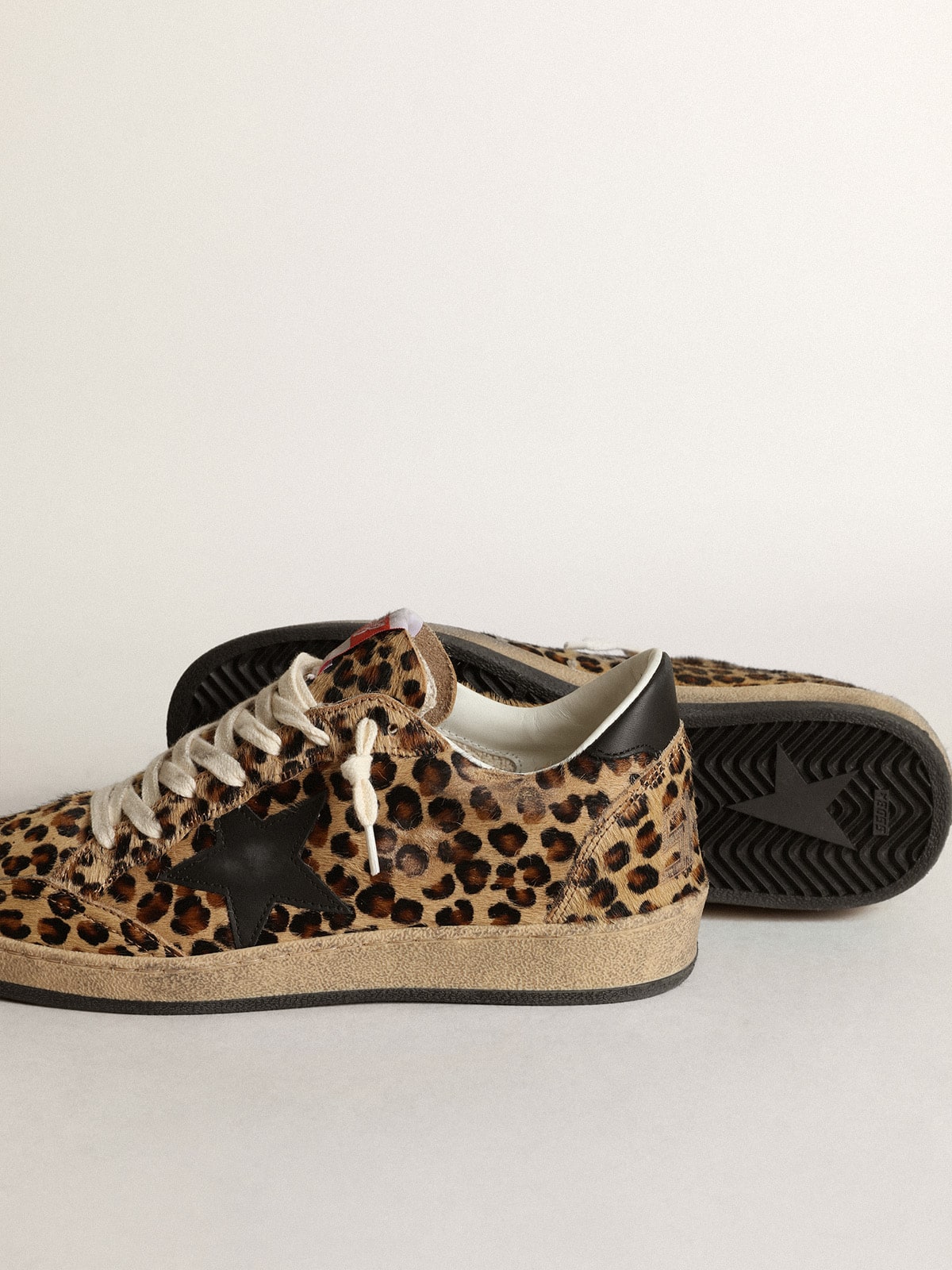 Ball Star in leo-print pony skin, black leather star & heel tab