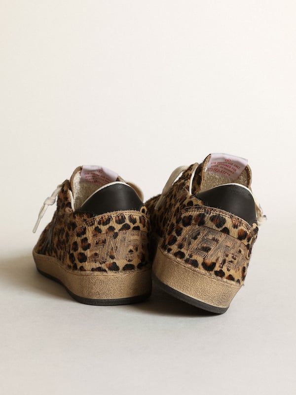 Golden Goose - Women's Ball Star in leo-print pony skin, black leather star & heel tab in 