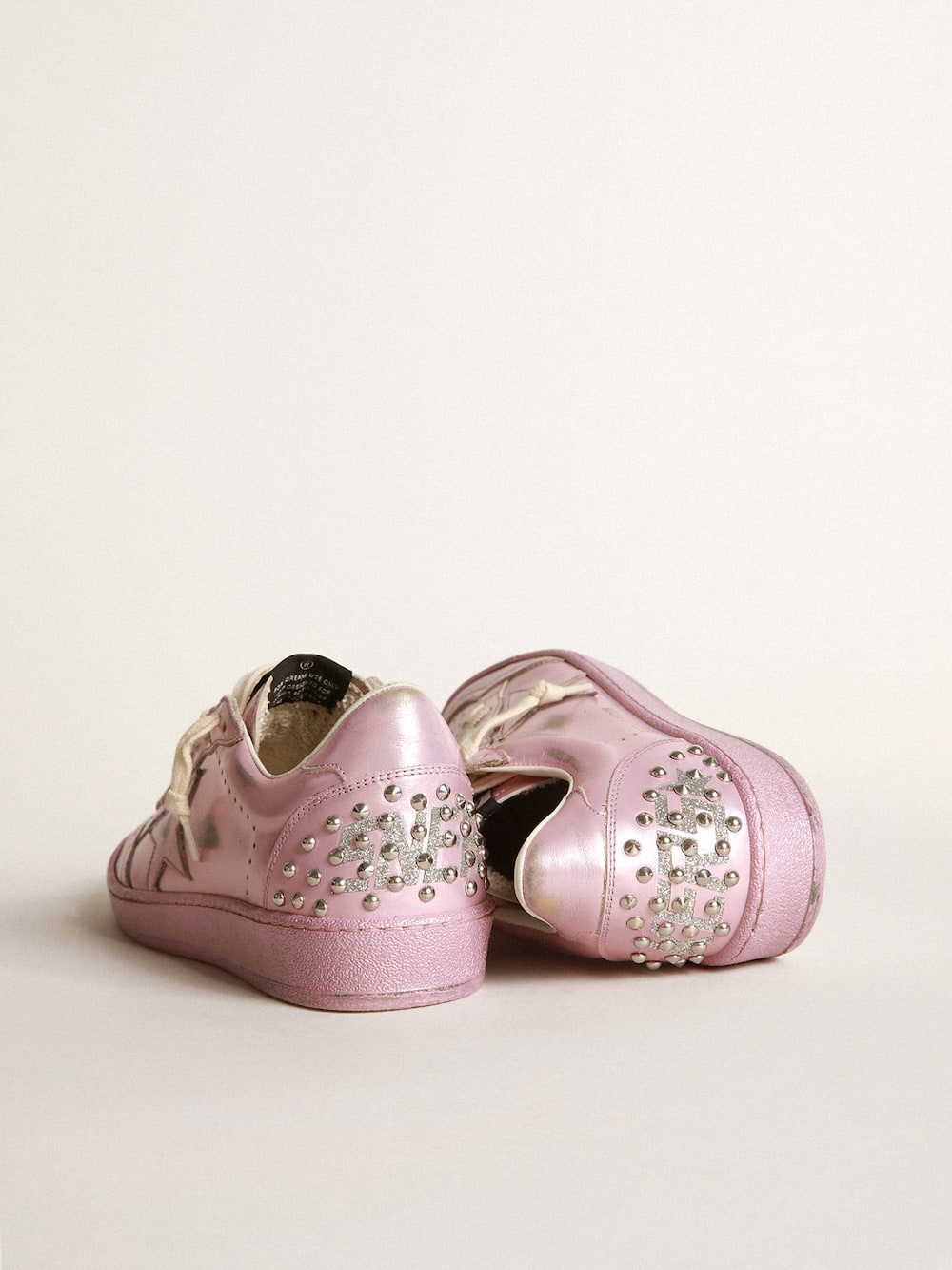 Golden Goose - Women’s Ball Star LAB in pink laminated leather with studs in 