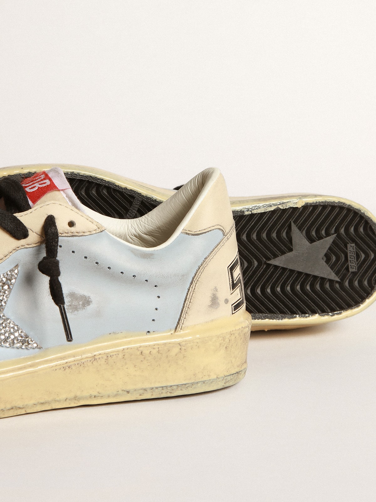 Golden Goose - Ball Star LAB Feminino de couro azul fumê com estrela de cristais Swarovski in 