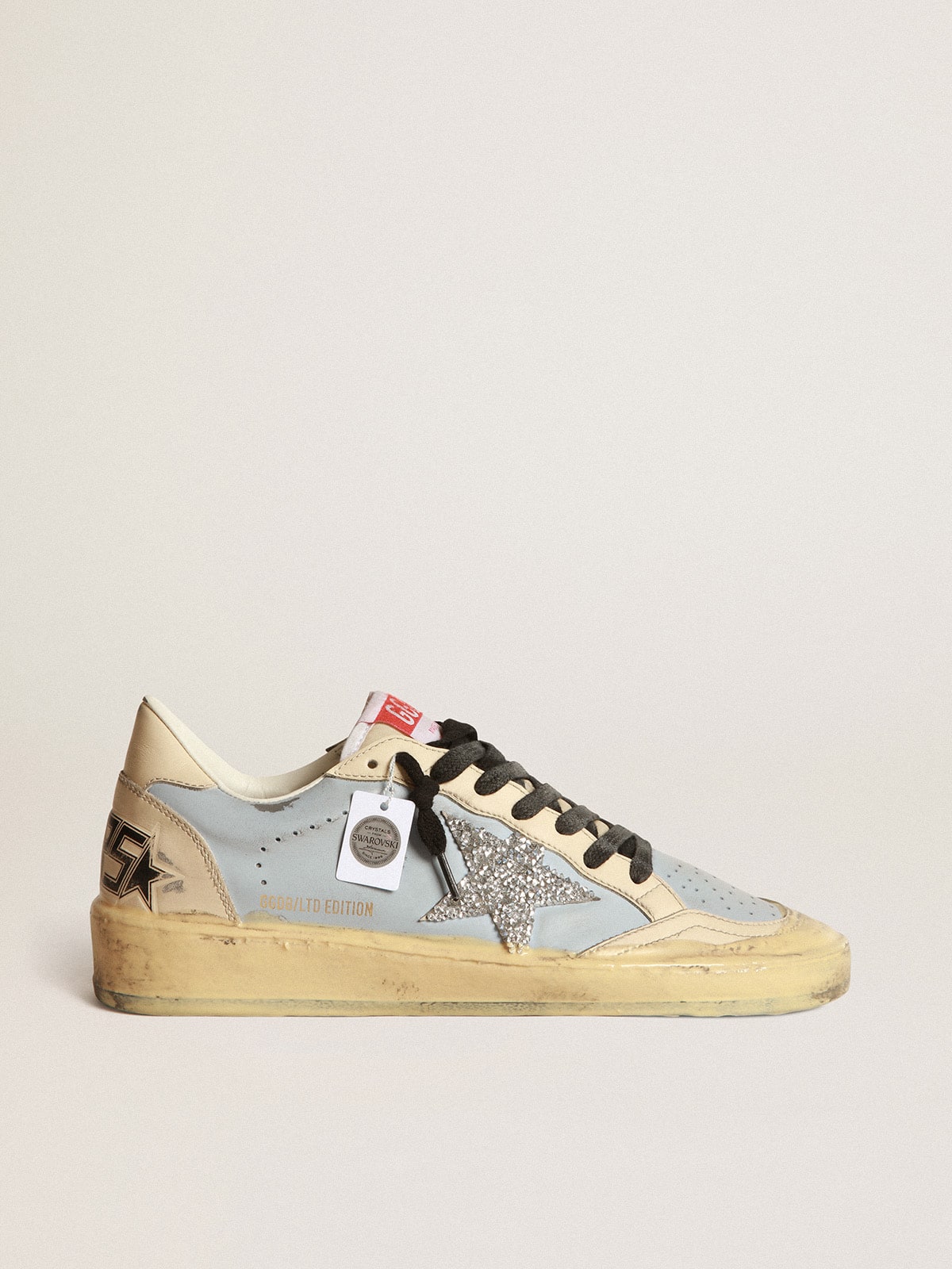 Golden Goose - Women’s Ball Star LAB in smoky light-blue leather with Swarovski crystal star in 