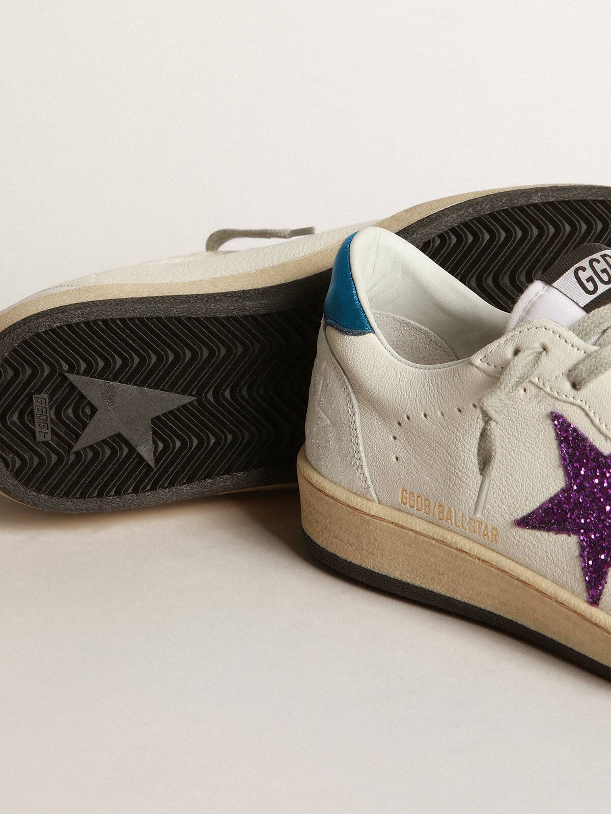 Ball Star sneakers in white leather with purple glitter star