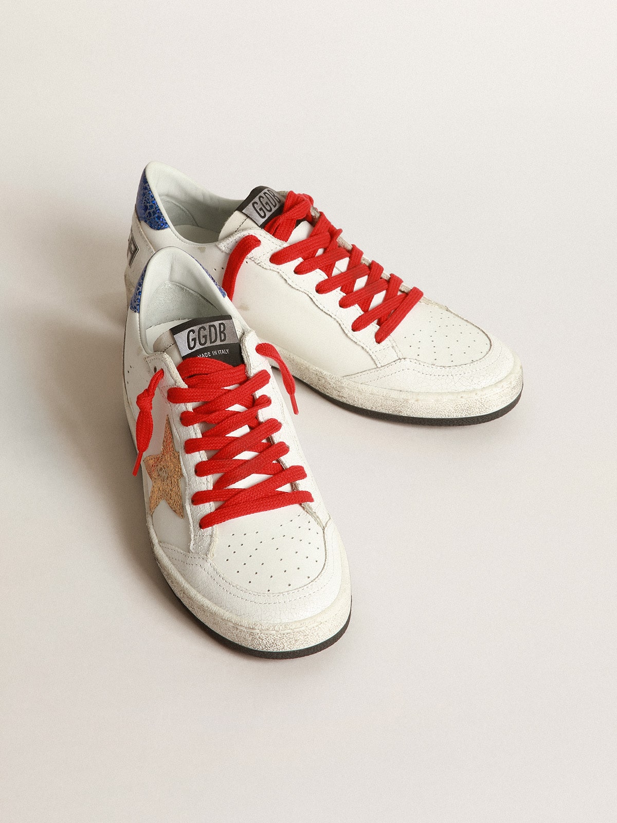 Golden Goose - White Ball Star sneakers with gold star and blue heel tab in 