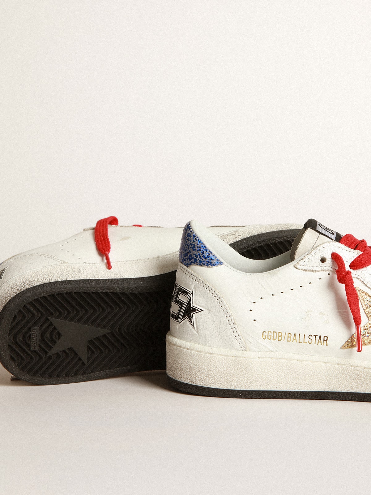 Golden Goose - White Ball Star sneakers with gold star and blue heel tab in 