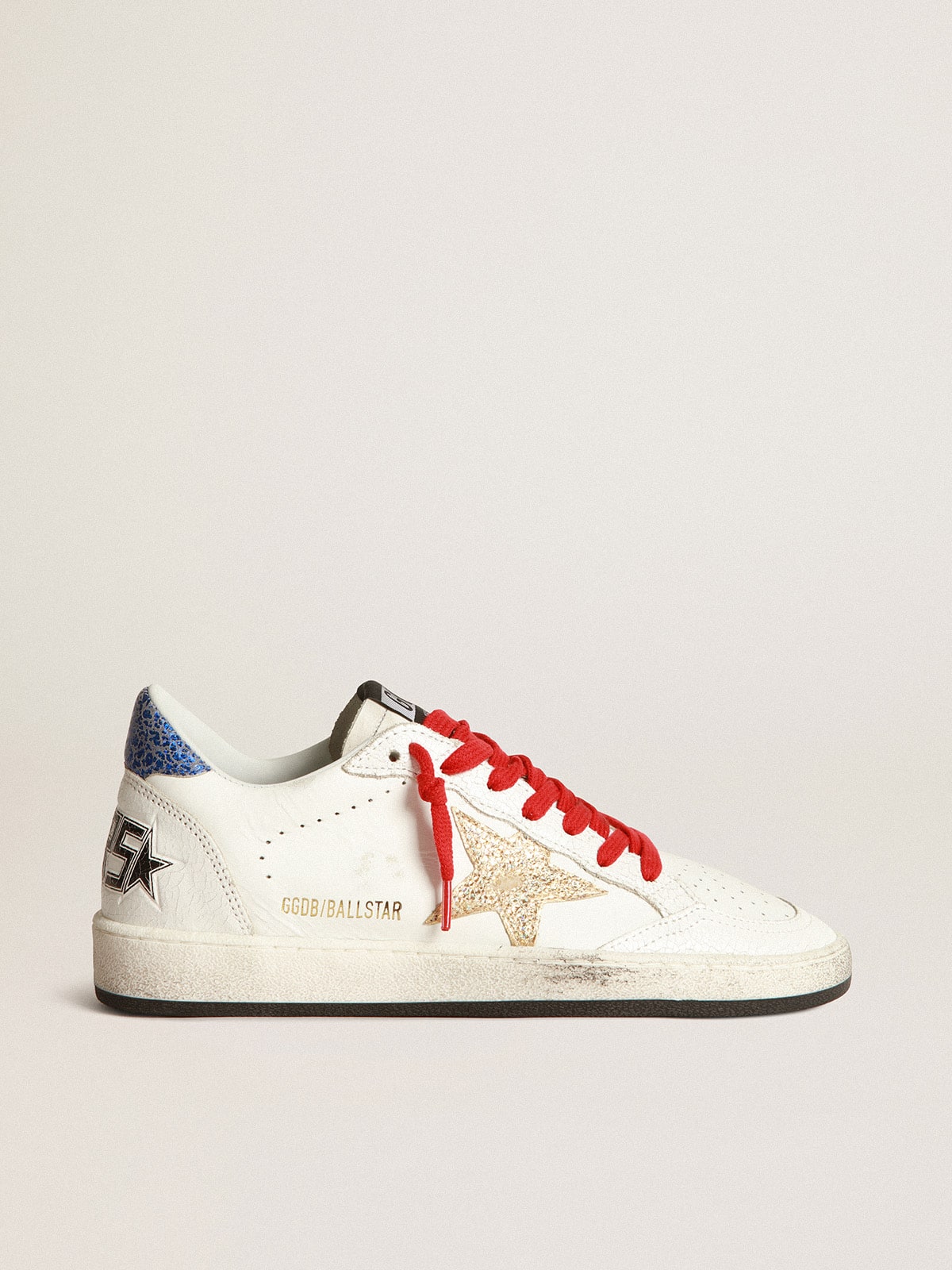 Golden Goose - White Ball Star sneakers with gold star and blue heel tab in 