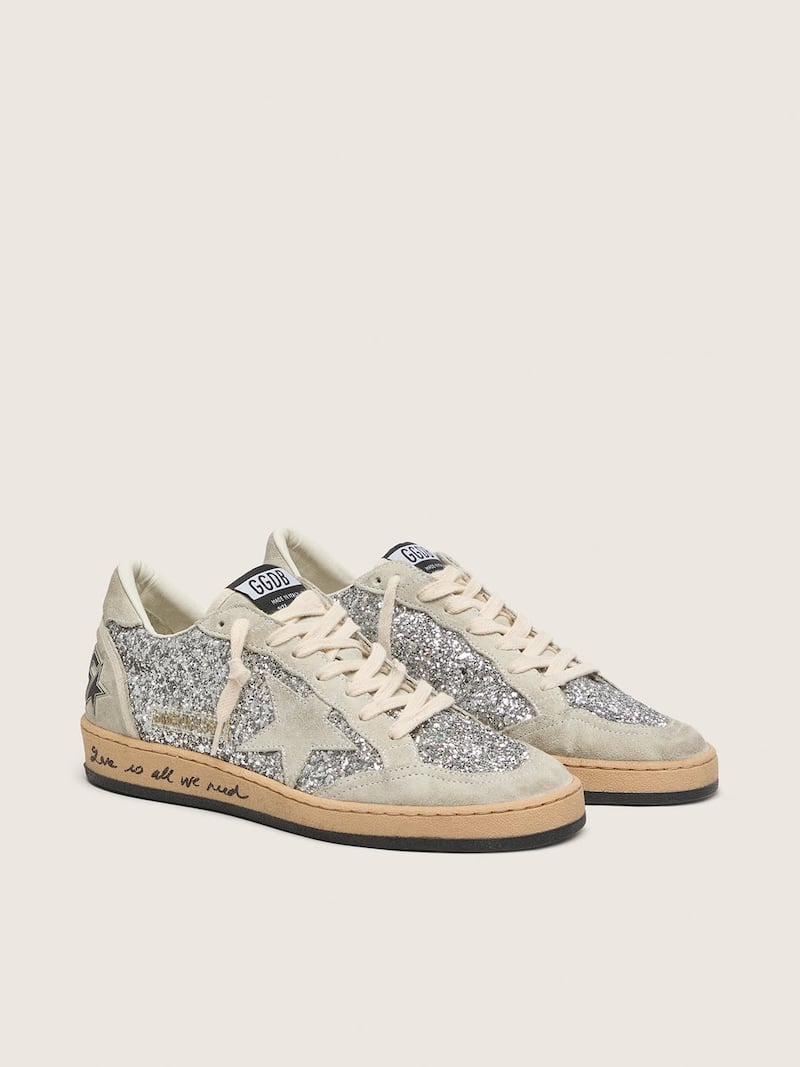 Golden Goose - Ball Star de mujer con purpurina plateada con aplicaciones de ante hielo in 