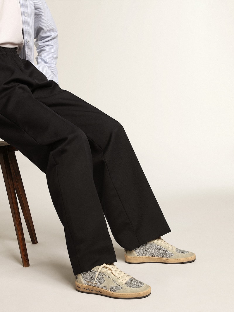 Golden Goose - Ball Star de mujer con purpurina plateada con aplicaciones de ante hielo in 