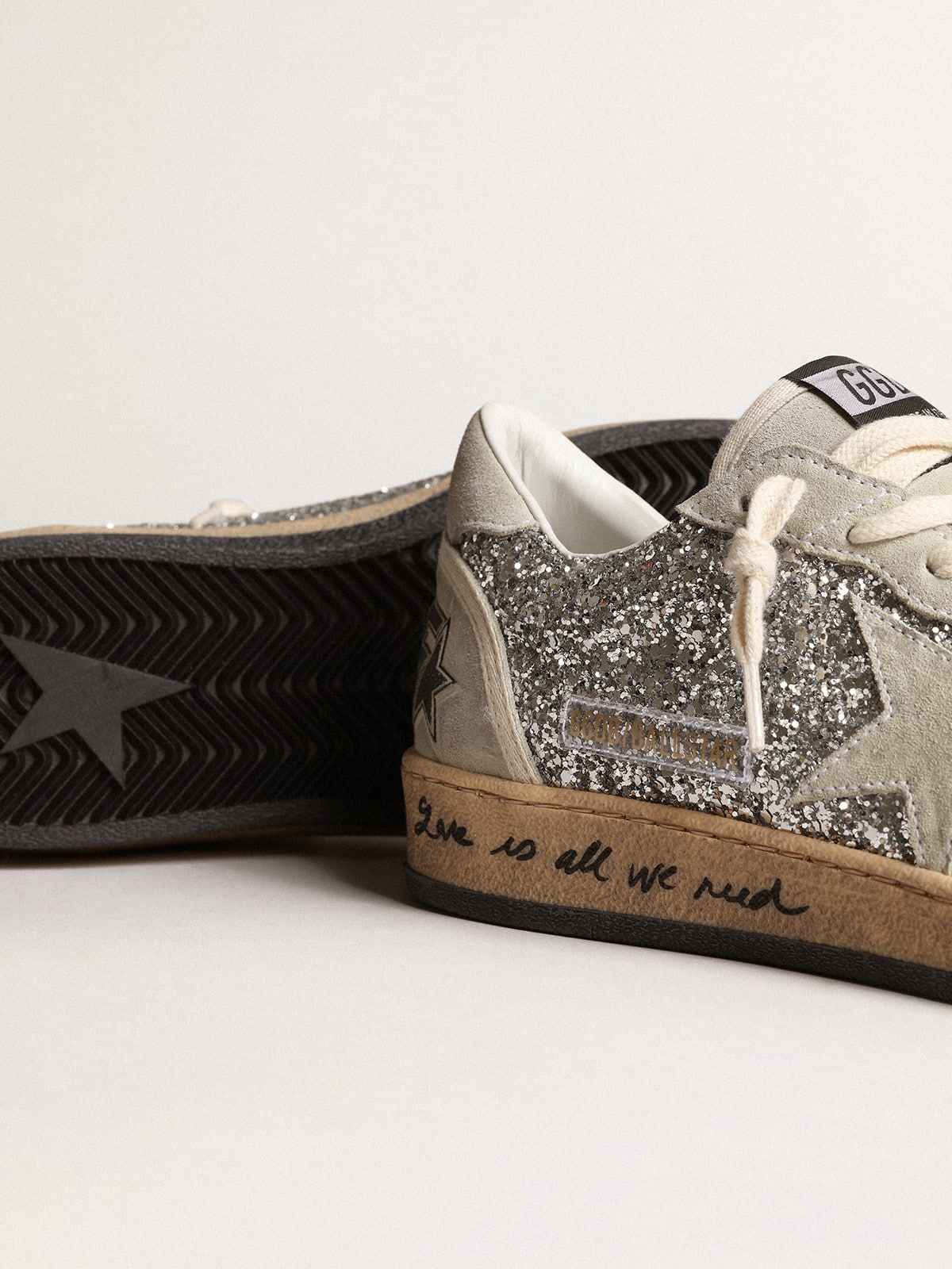 Women s Ball Star in silver glitter with ice gray suede inserts Golden Goose