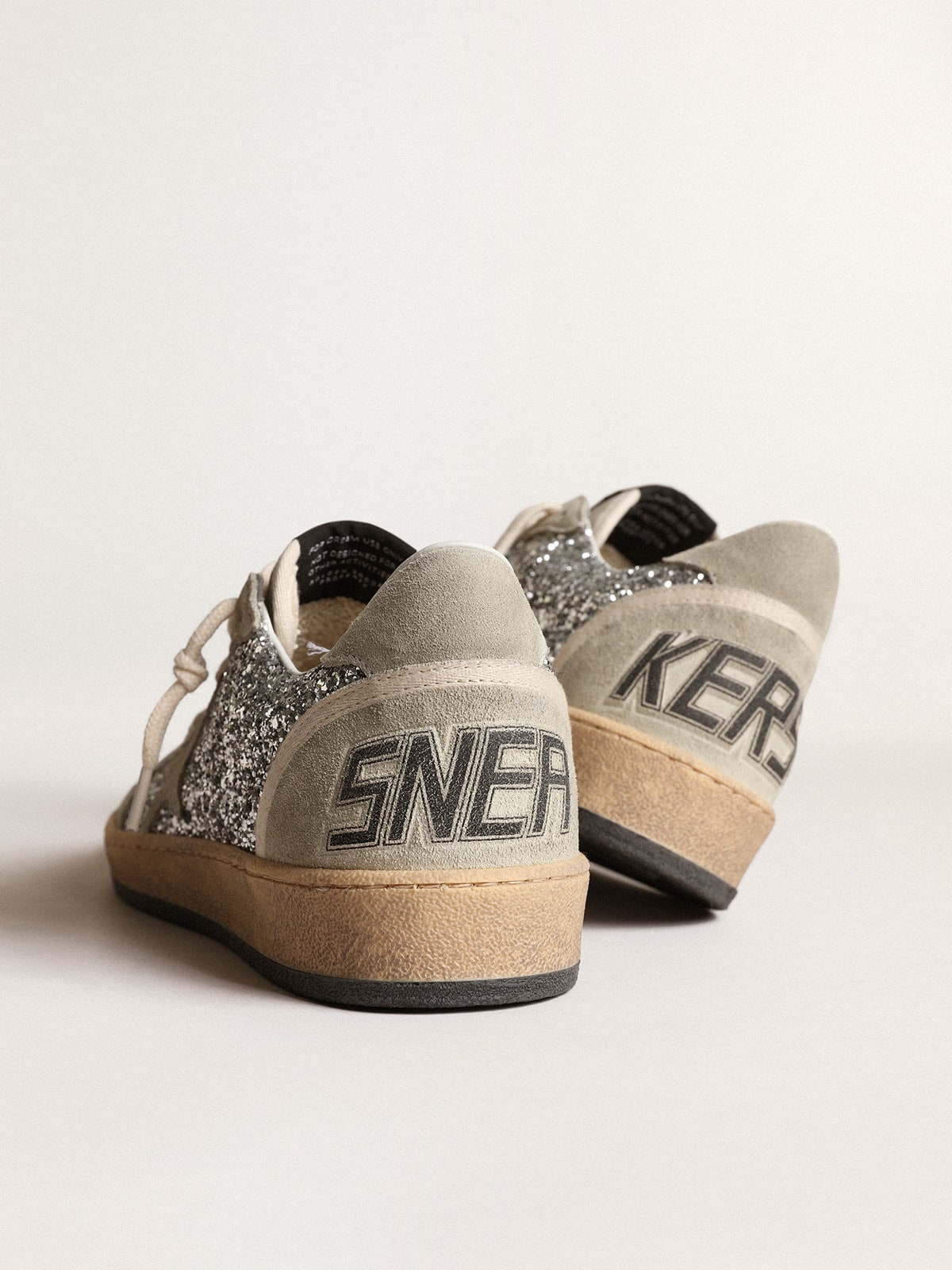 Golden Goose - Women’s Ball Star in silver glitter with ice-gray suede inserts in 