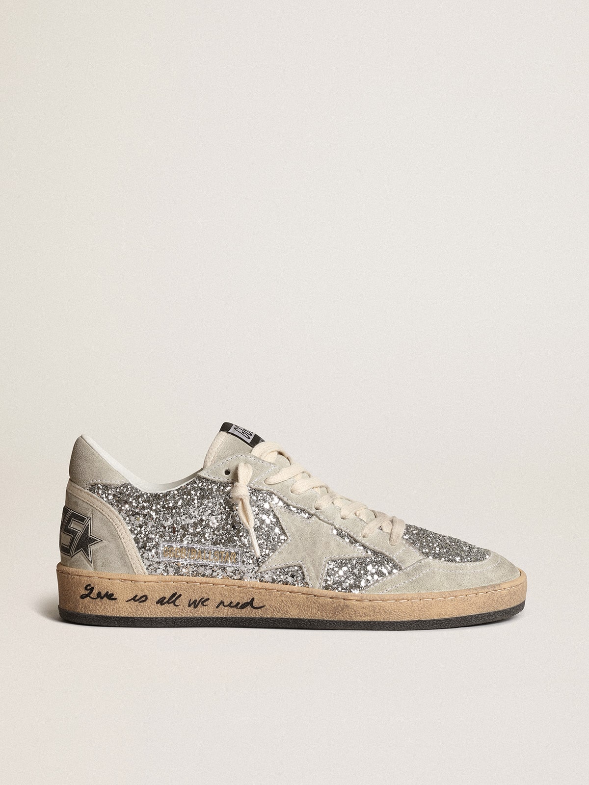 Golden Goose - Women’s Ball Star in silver glitter with ice-gray suede inserts in 