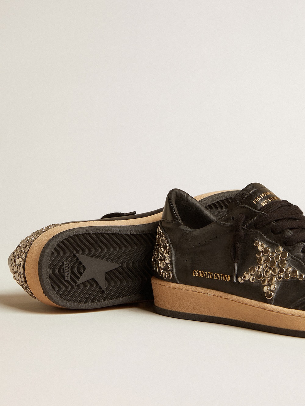 Golden Goose - Women’s Ball Star LAB in black nappa with studded black leather star in 