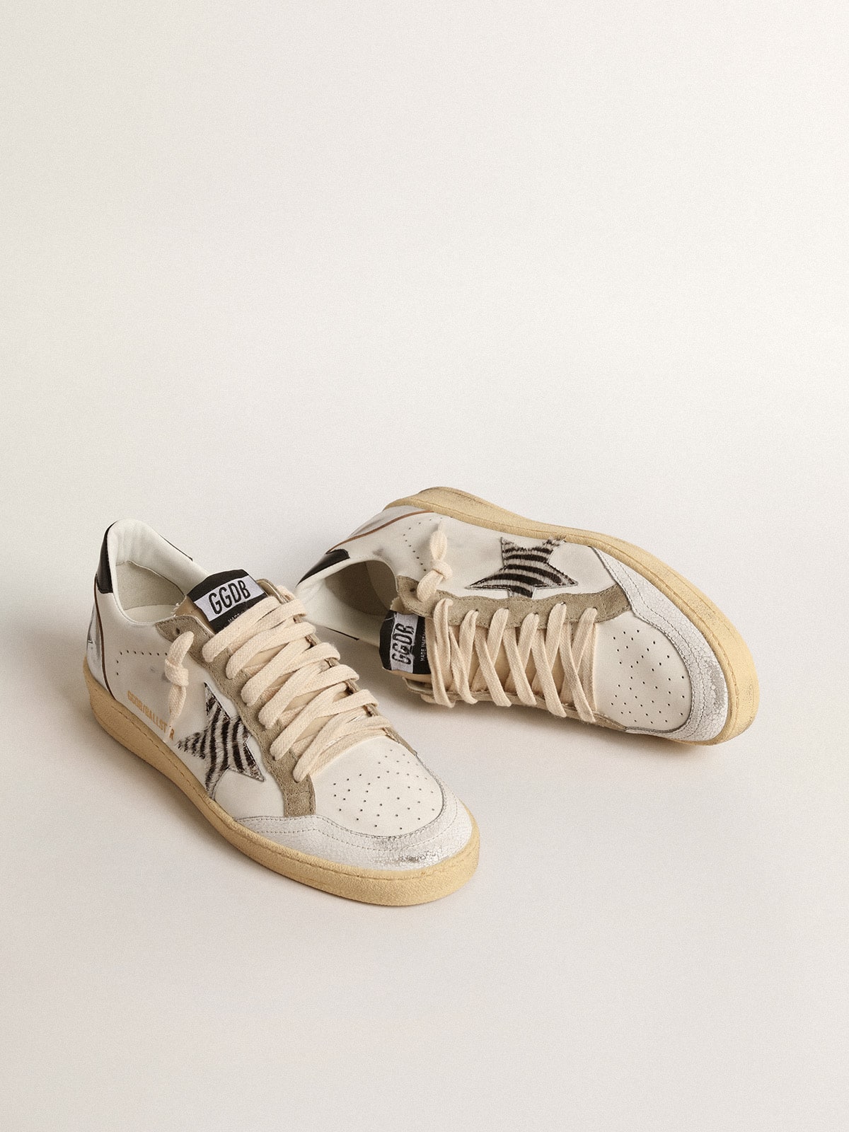 Golden Goose - Ball Star LTD with zebra-print star and metallic leather insert in 