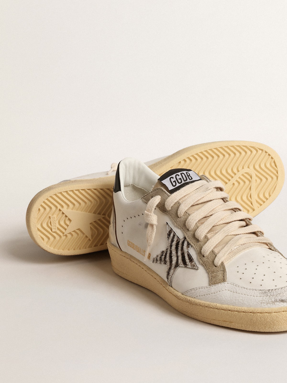 Golden Goose - Ball Star LTD with zebra-print star and metallic leather insert in 