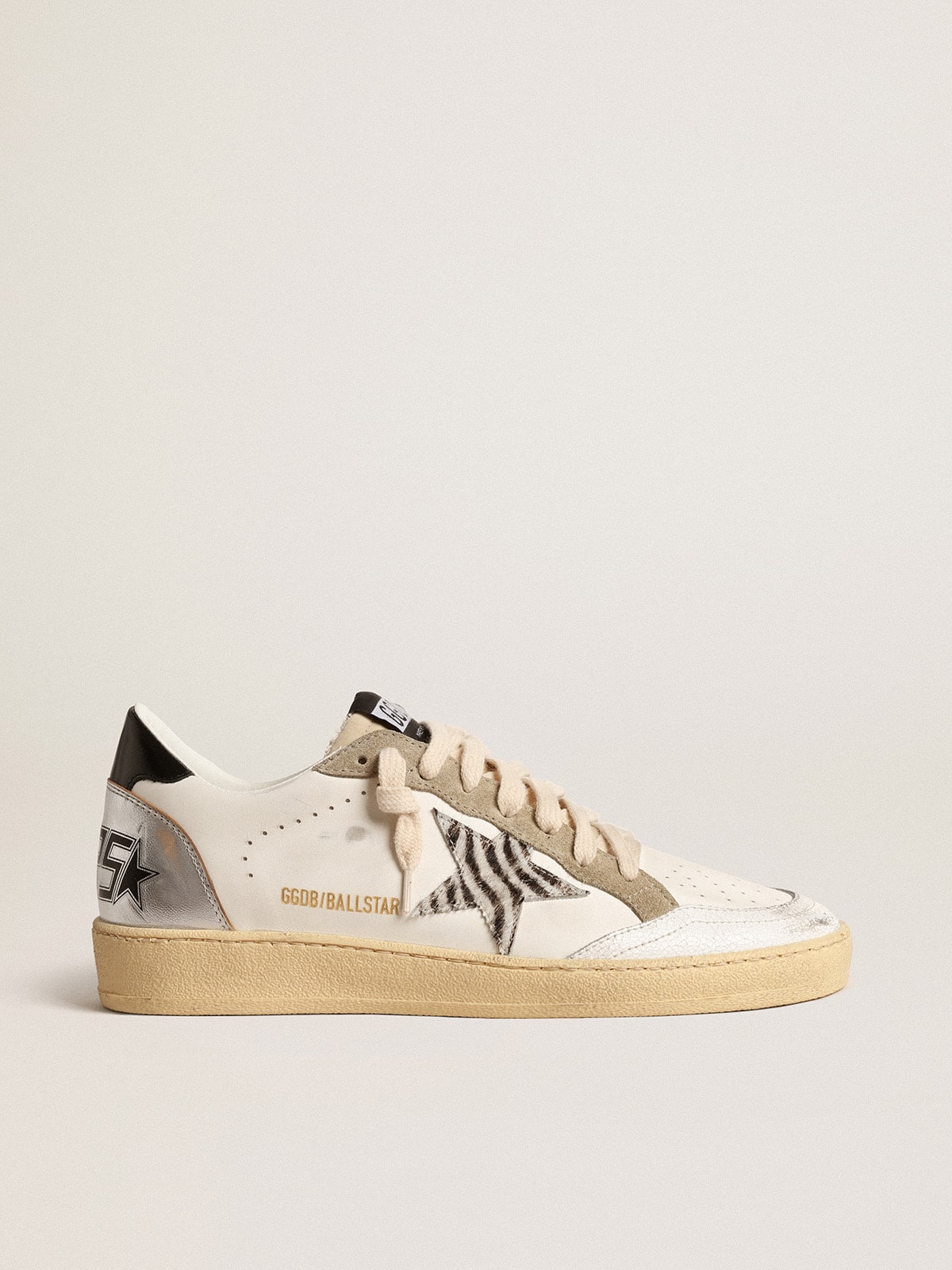 Golden Goose - Ball Star LTD with zebra-print star and metallic leather insert in 