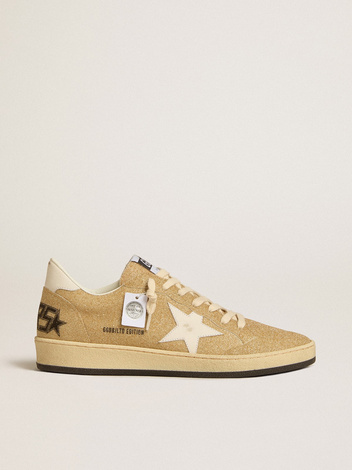 Golden Goose - Ball Star en cristaux Swarovski dorés avec étoile en cuir blanc de lait in 