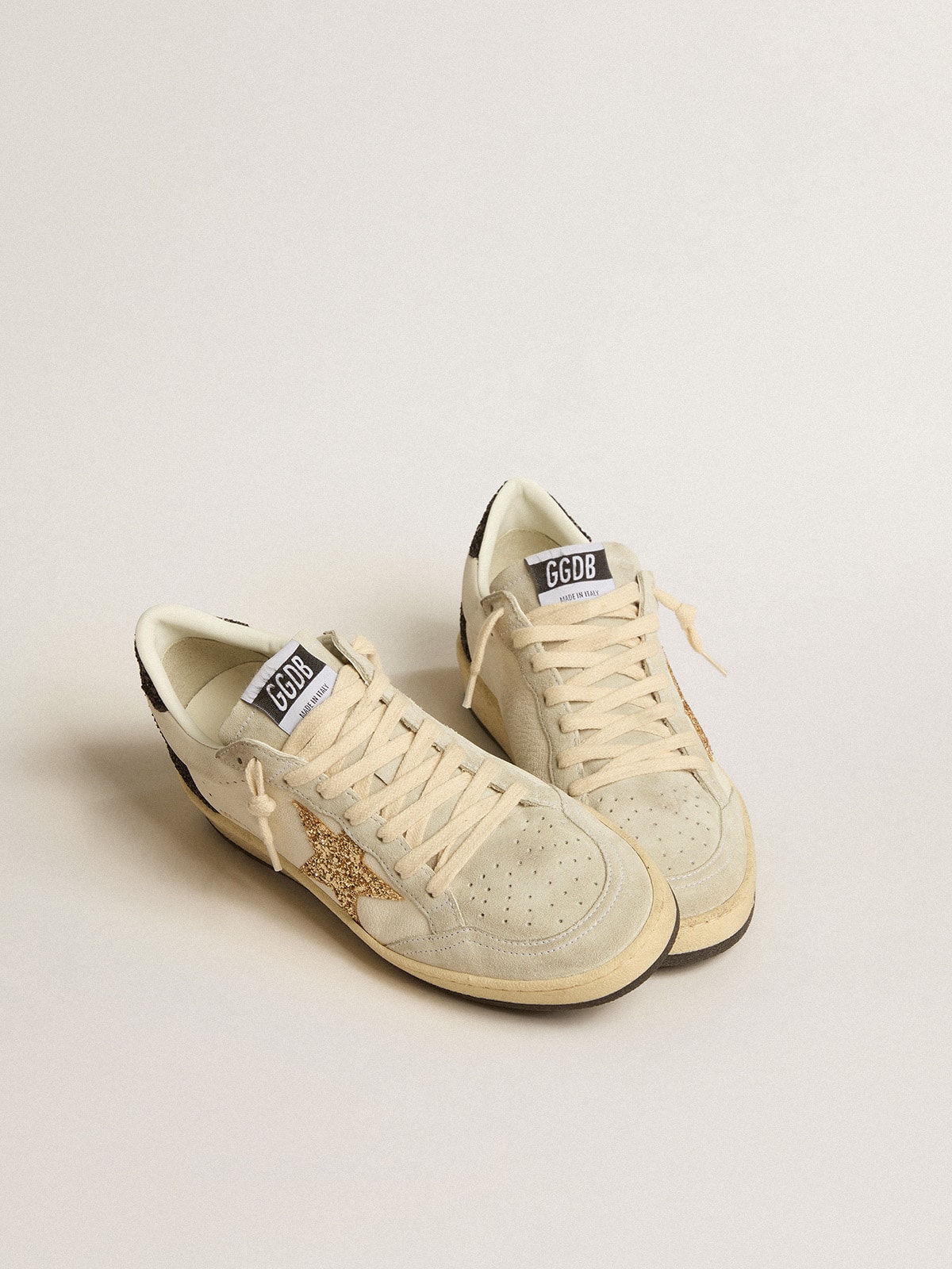 Women s Ball Star LTD in nappa and suede with glitter star and black heel tab Golden Goose