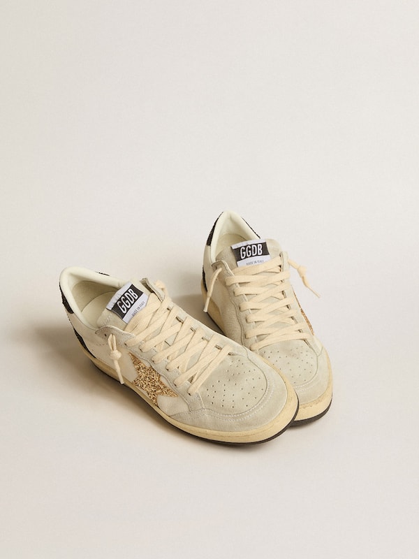 Golden Goose - Women’s Ball Star LTD in nappa and suede with glitter star and black heel tab in 