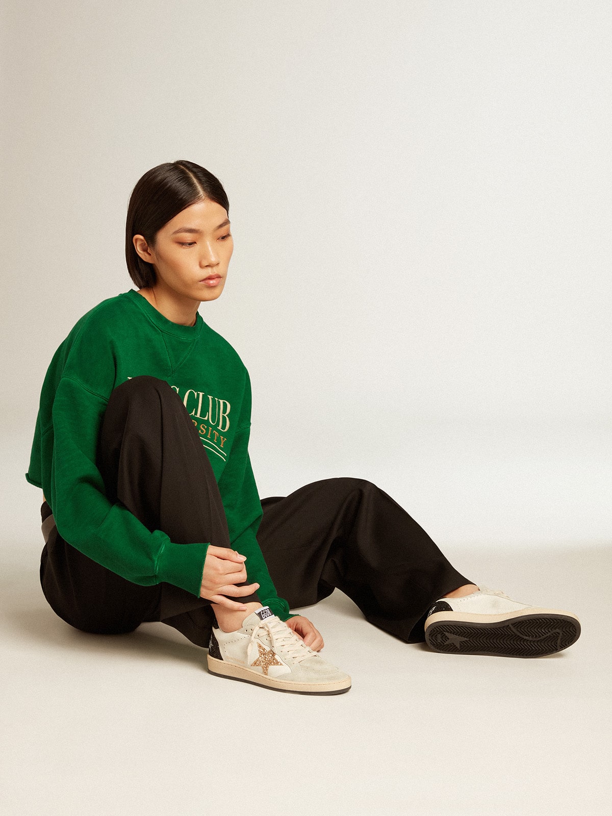 Golden Goose - Women’s Ball Star LTD in nappa and suede with glitter star and black heel tab in 