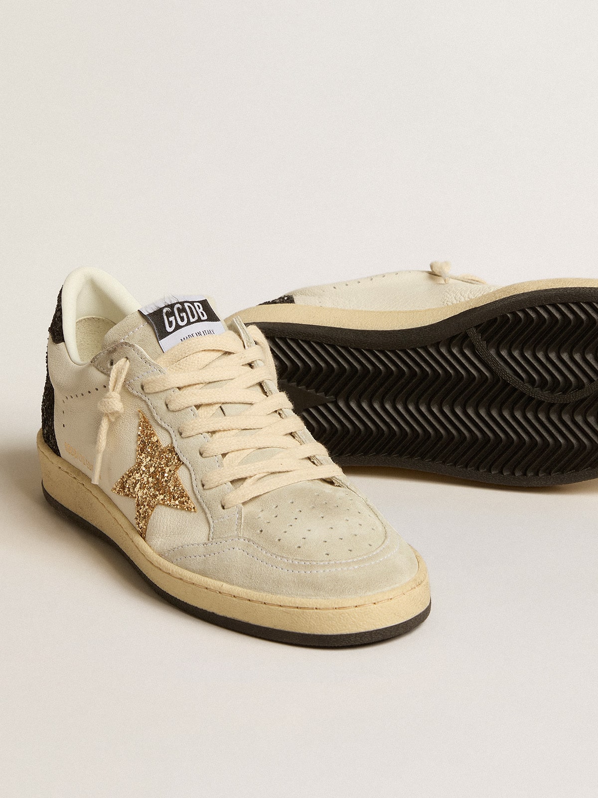 Women s Ball Star LTD in nappa and suede with glitter star and black heel tab Golden Goose