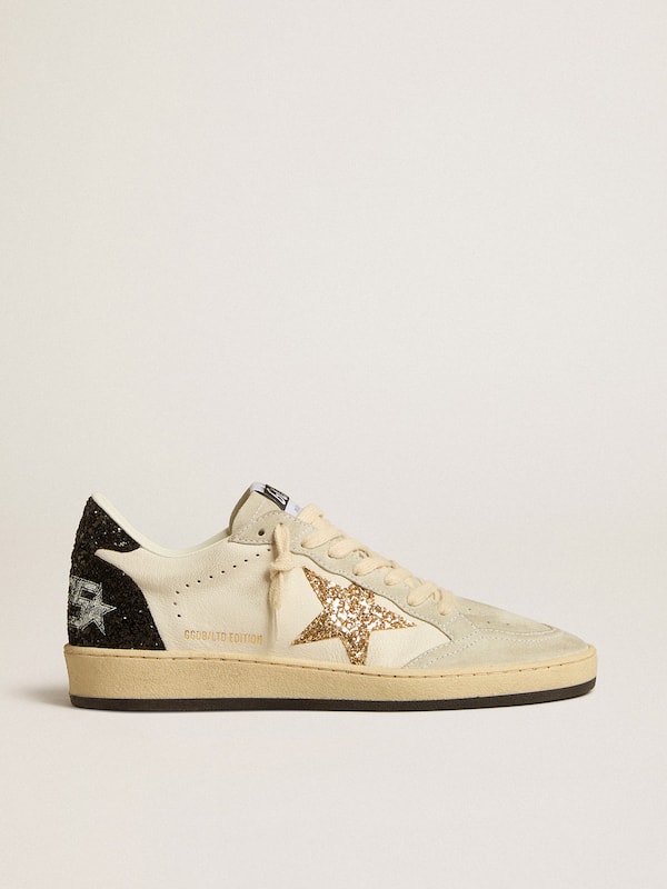 Golden Goose - Women’s Ball Star LTD in nappa and suede with glitter star and black heel tab in 