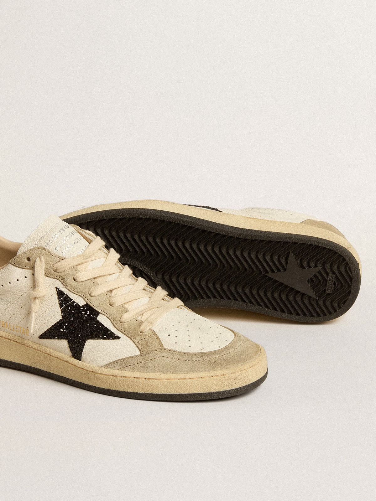 Golden Goose - Ball Star in nappa and suede with black glitter star and heel tab in 