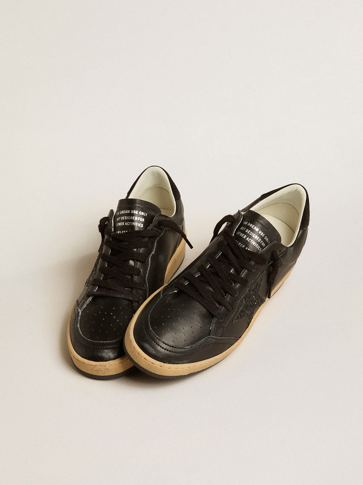 Golden Goose - Women’s Ball Star in black nappa with black glitter star and suede heel tab in 