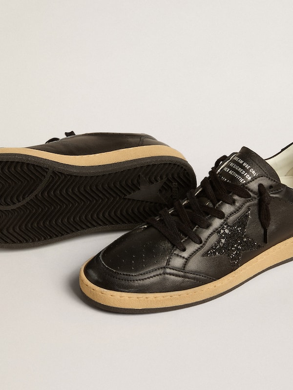 Golden Goose - Women’s Ball Star in black nappa with black glitter star and suede heel tab in 